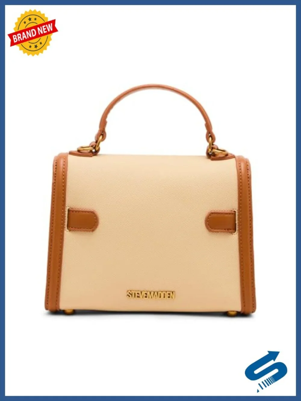 Faux Leather Satchel with Turnlock Closure and Crossbody Strap